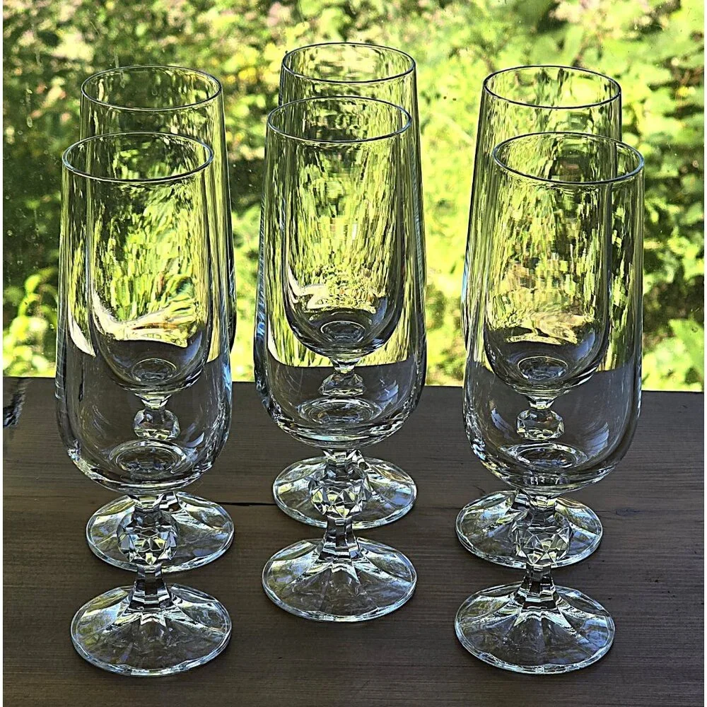 BOHEMIA CLAUDIA Czech Cut Crystal Fluted‎ Champagne Glasses - Set of 6